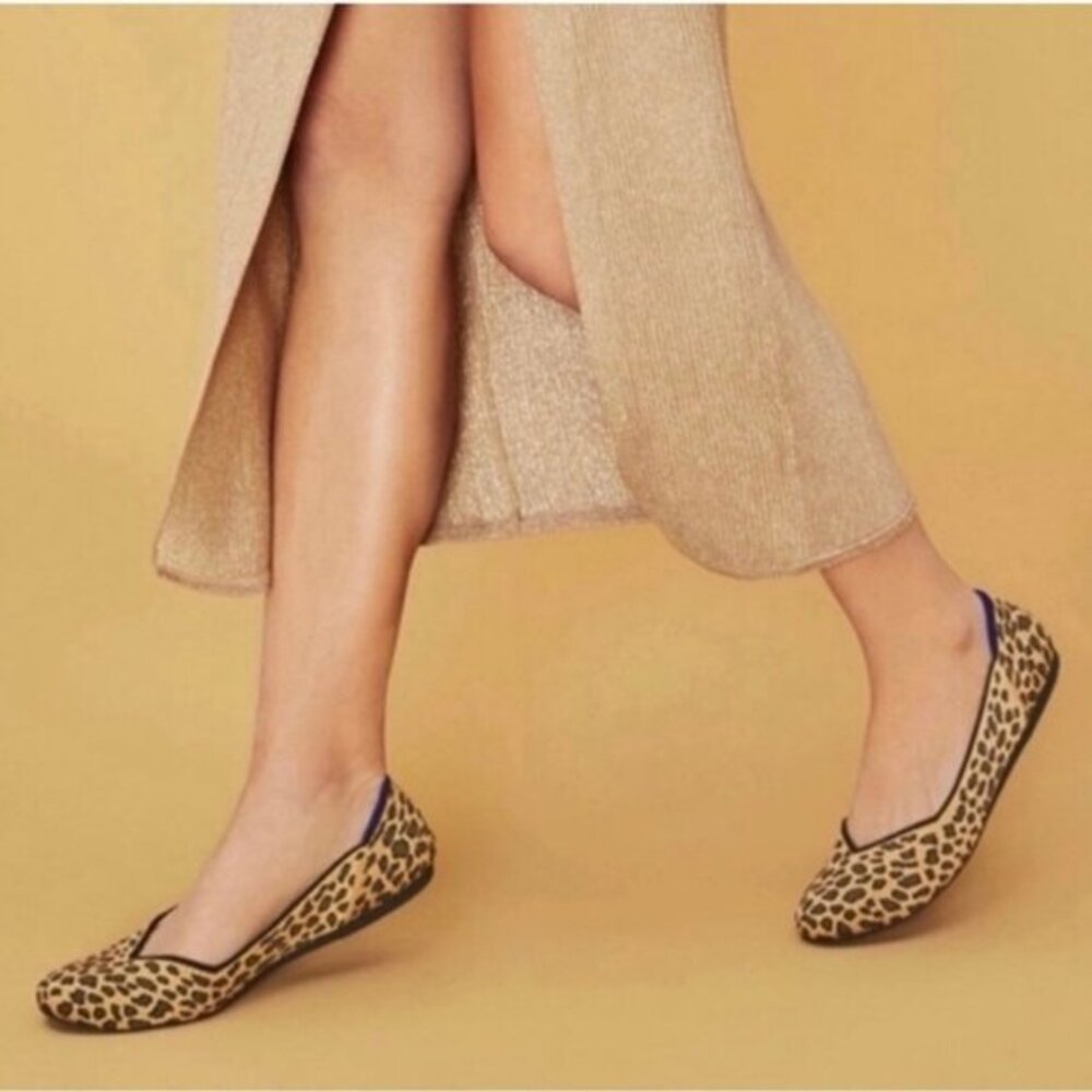 Rothy's Retired The Round Toe Ballet Flat Shoes in Spotted Leopard Print Size 10